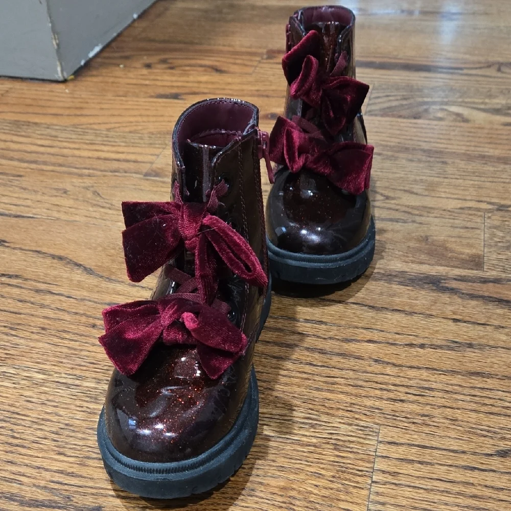 Target Burgundy Glitter Bow Ankle Boots - Picture 2 of 8
